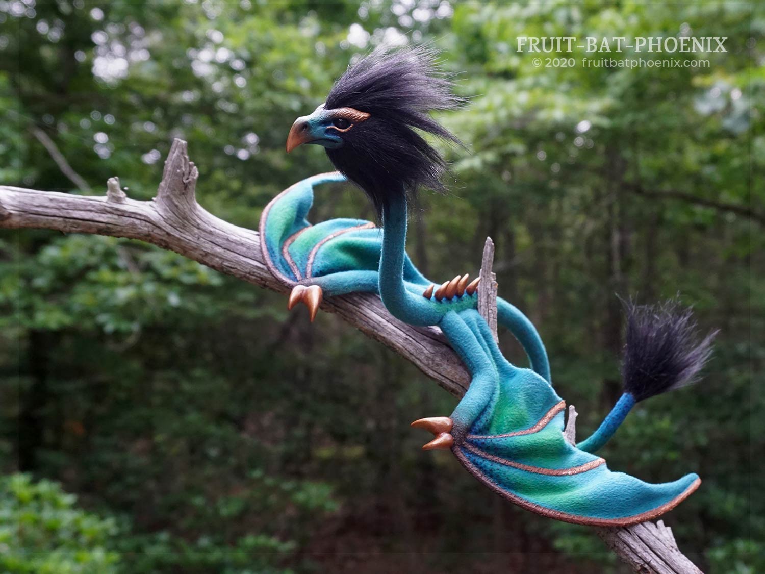 Bronze Lake Eagle Wyrm posable art doll perched on a branch