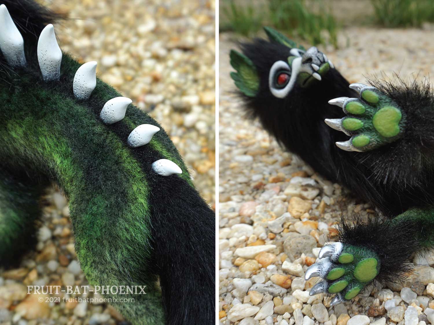 Green Bonewolf (Canis Osteus) paw pads and spines details