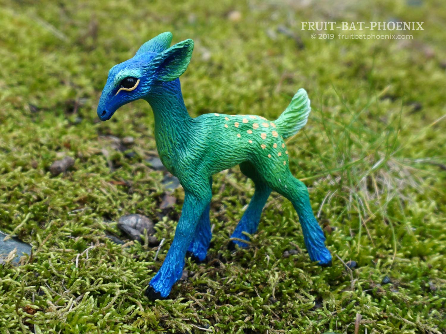 Bluegreen Fawn resin cast baby deer sculpture